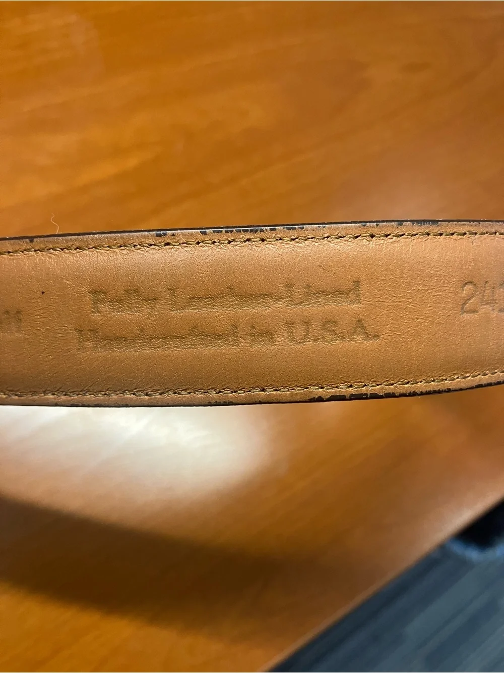 Allen Edmonds 38 burnished calf Cognac Leather Belt Brass Buckle handmade in USA